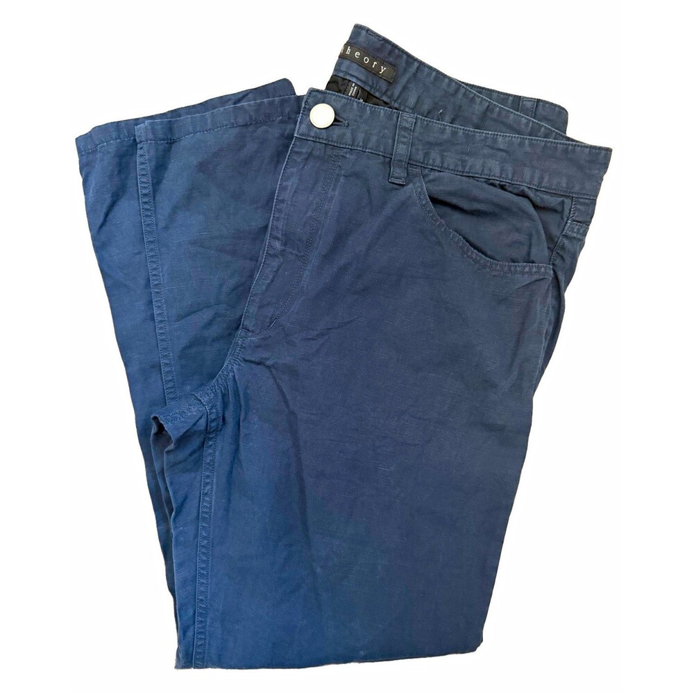 Theory Men’s Blue Chino Pants Cotton Linen Regular Size 34 Waist 34 Inseam 32
